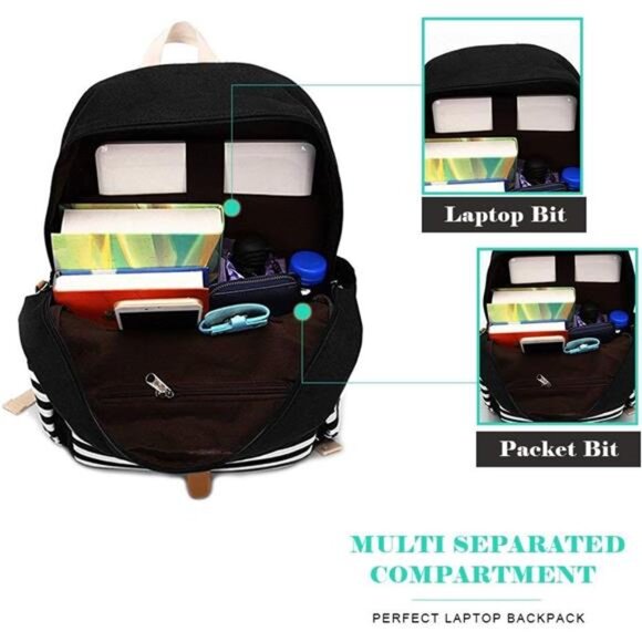 Large Capacity Stripe Backpack with USB Charger Port for Teen Girls‎ & Women - Picture 5 of 7